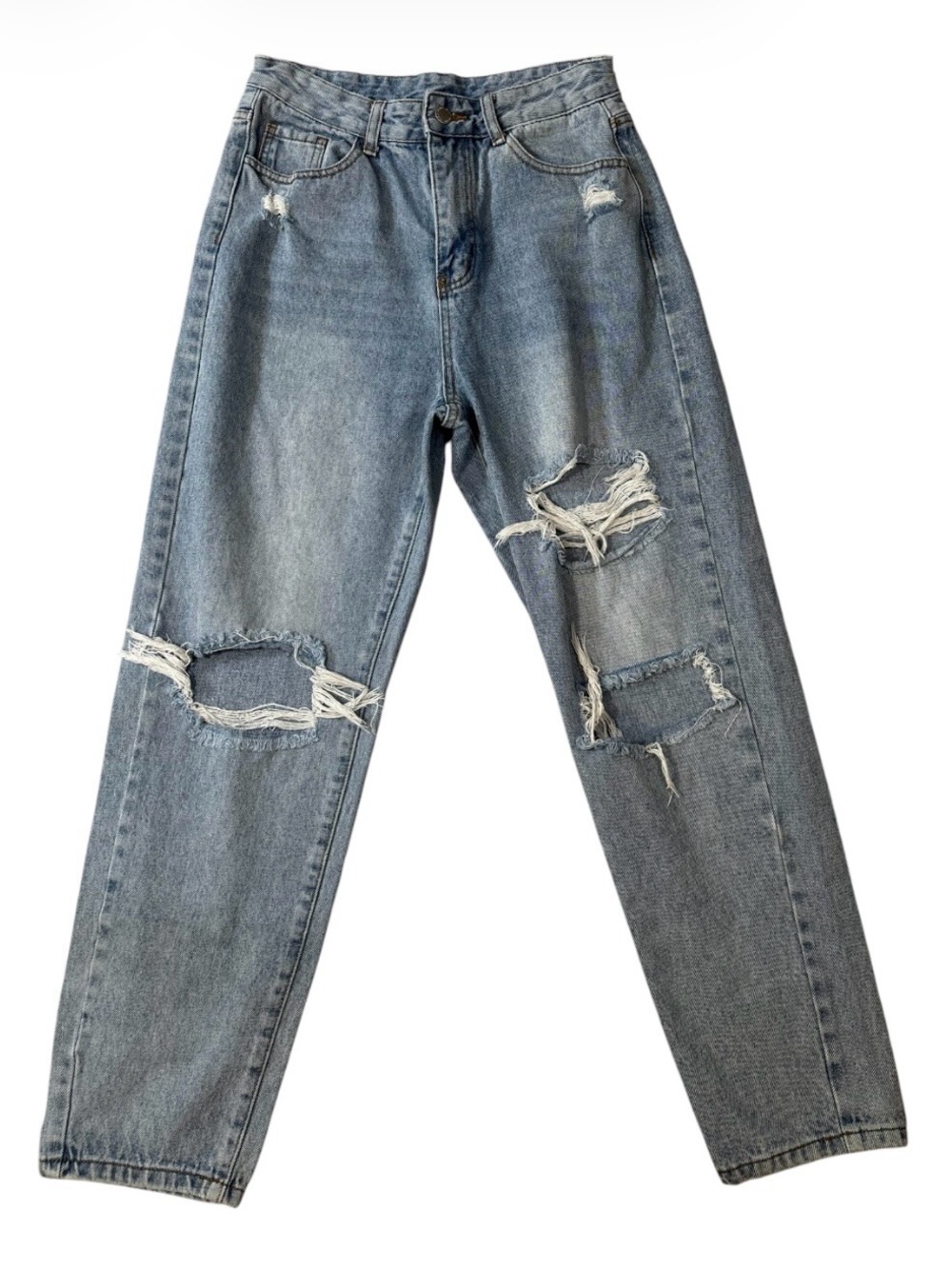 SHEIN Light Blue Distressed Boyfriend Jeans, Size 6, 26x28